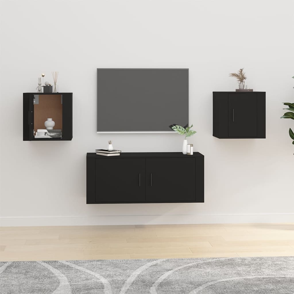 Muebles TV de pared 2 uds Negro 40x34,5x40 cm