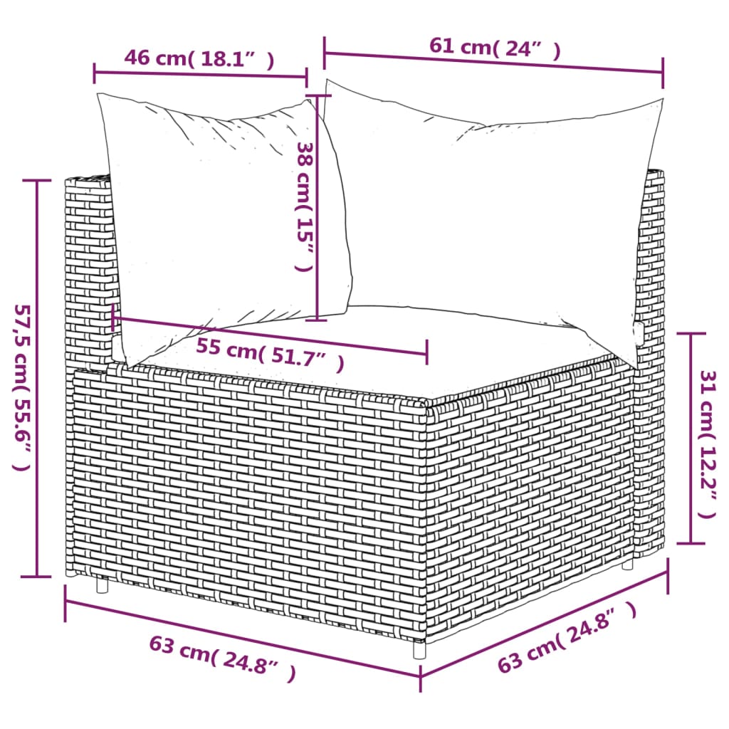 Canapé d'angle de jardin avec coussins gris résine tressée