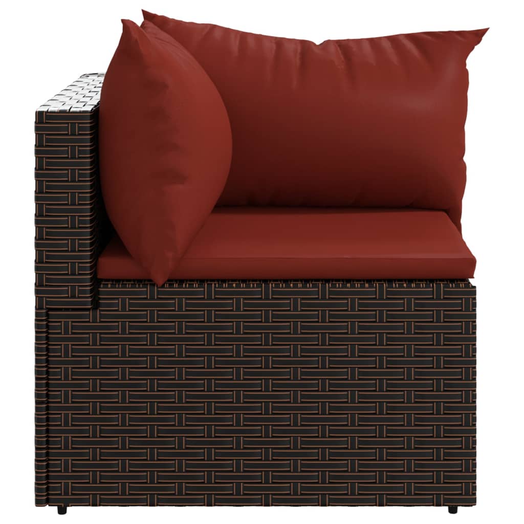 Garden corner sofa with brown cushions in woven resin