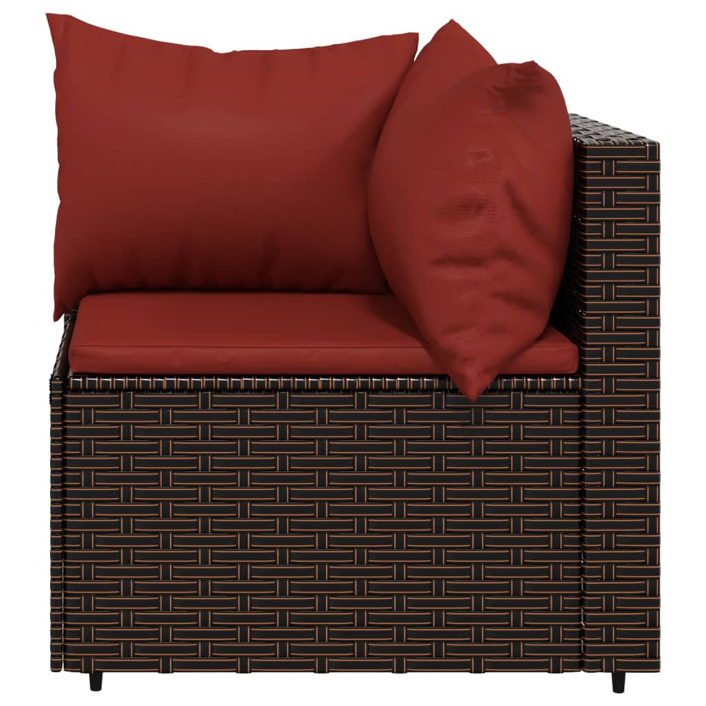 Garden corner sofa with brown cushions in woven resin