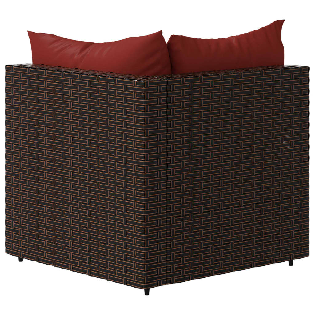 Garden corner sofa with brown cushions in woven resin