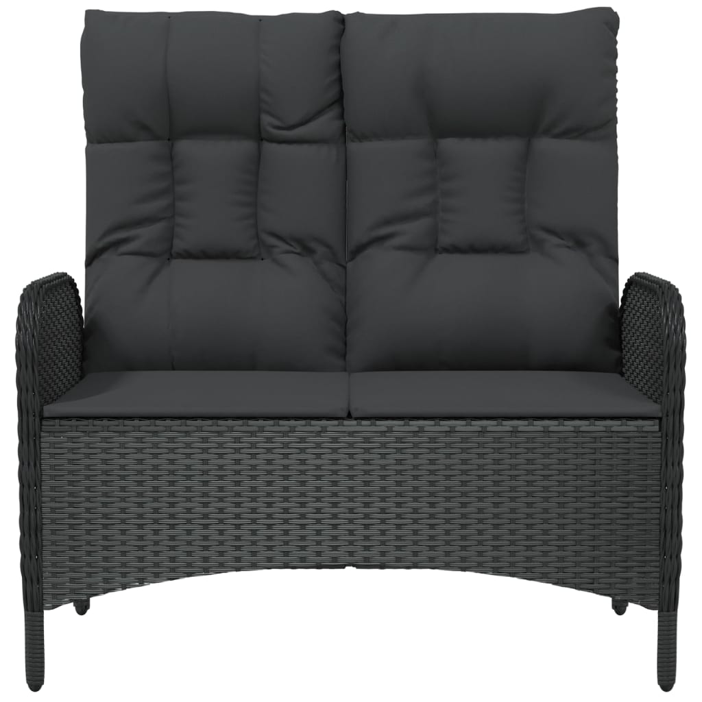 Banc de jardin inclinable avec coussins 107 cm Poly rotin Noir