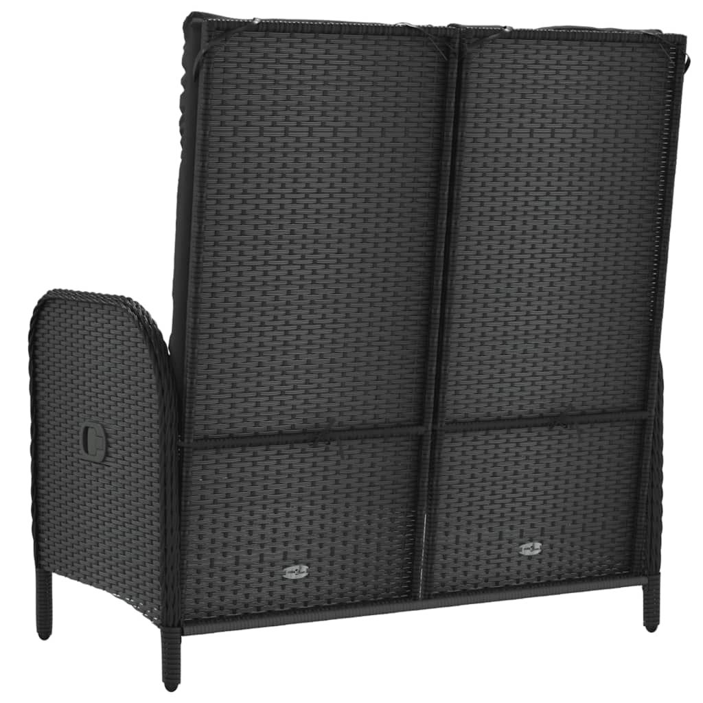 Banc de jardin inclinable avec coussins 107 cm Poly rotin Noir