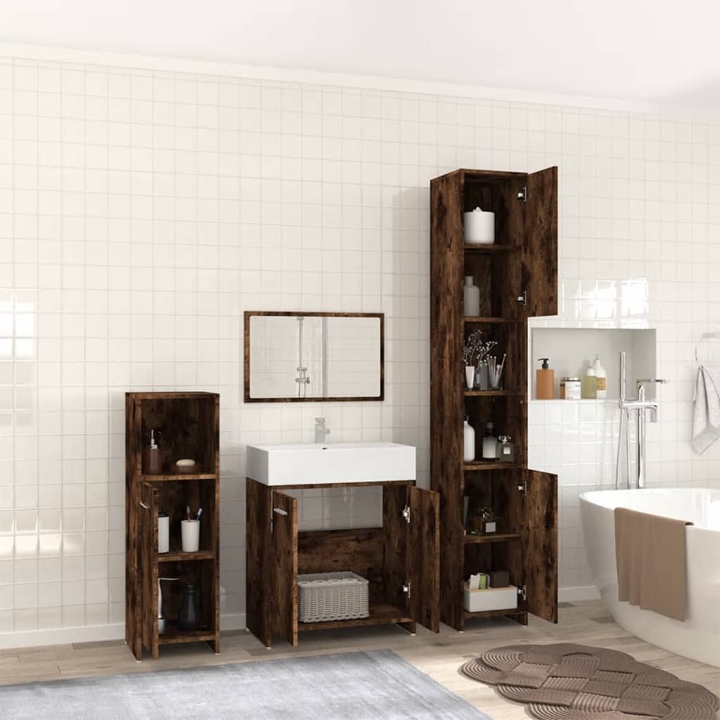 Ensemble de meubles de salle de bain 4 pcs Chêne fumé Bois