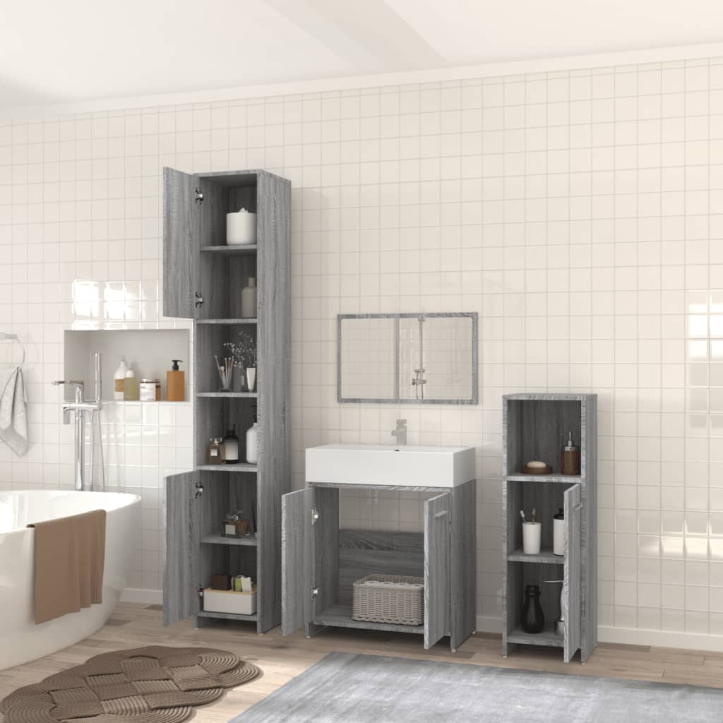 Ensemble de meubles de salle de bain 4 pcs Sonoma gris