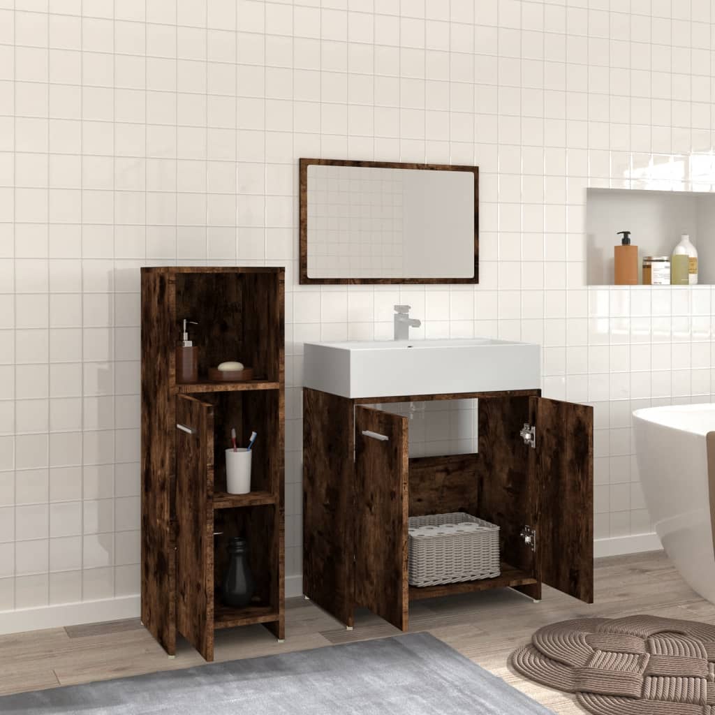 Ensemble de meubles de salle de bain 3 pcs Chêne fumé