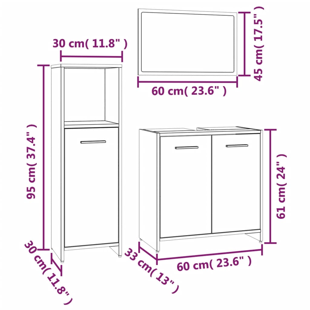 Ensemble de meubles de salle de bain 3 pcs Chêne fumé