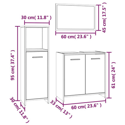 Ensemble de meubles de salle de bain 3 pcs Sonoma gris