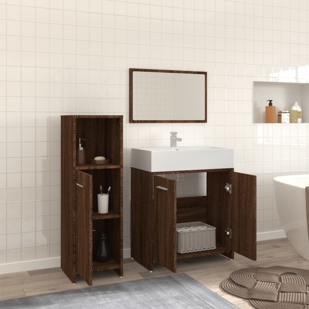 Ensemble de meubles de salle de bain 3 pcs Chêne marron