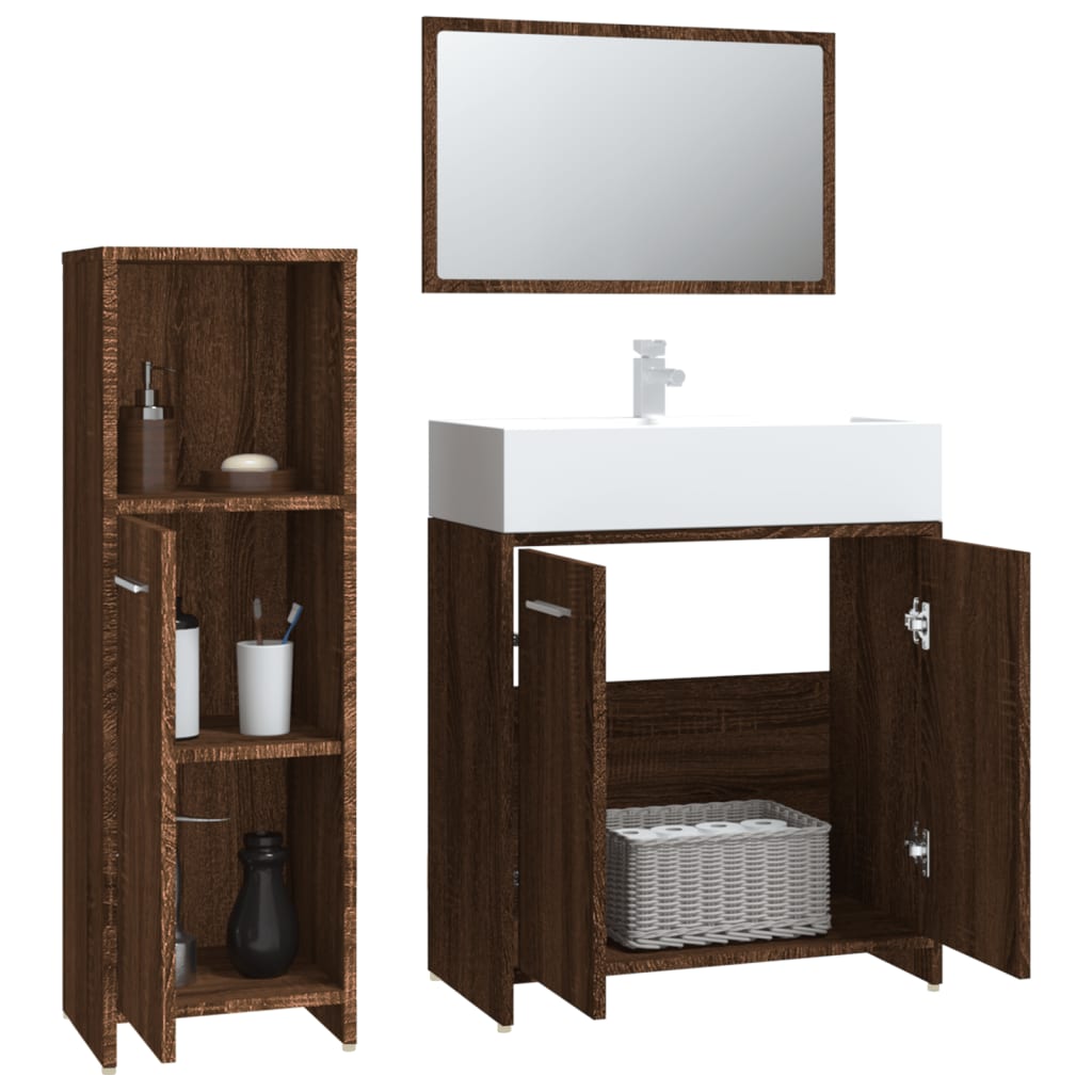 Ensemble de meubles de salle de bain 3 pcs Chêne marron