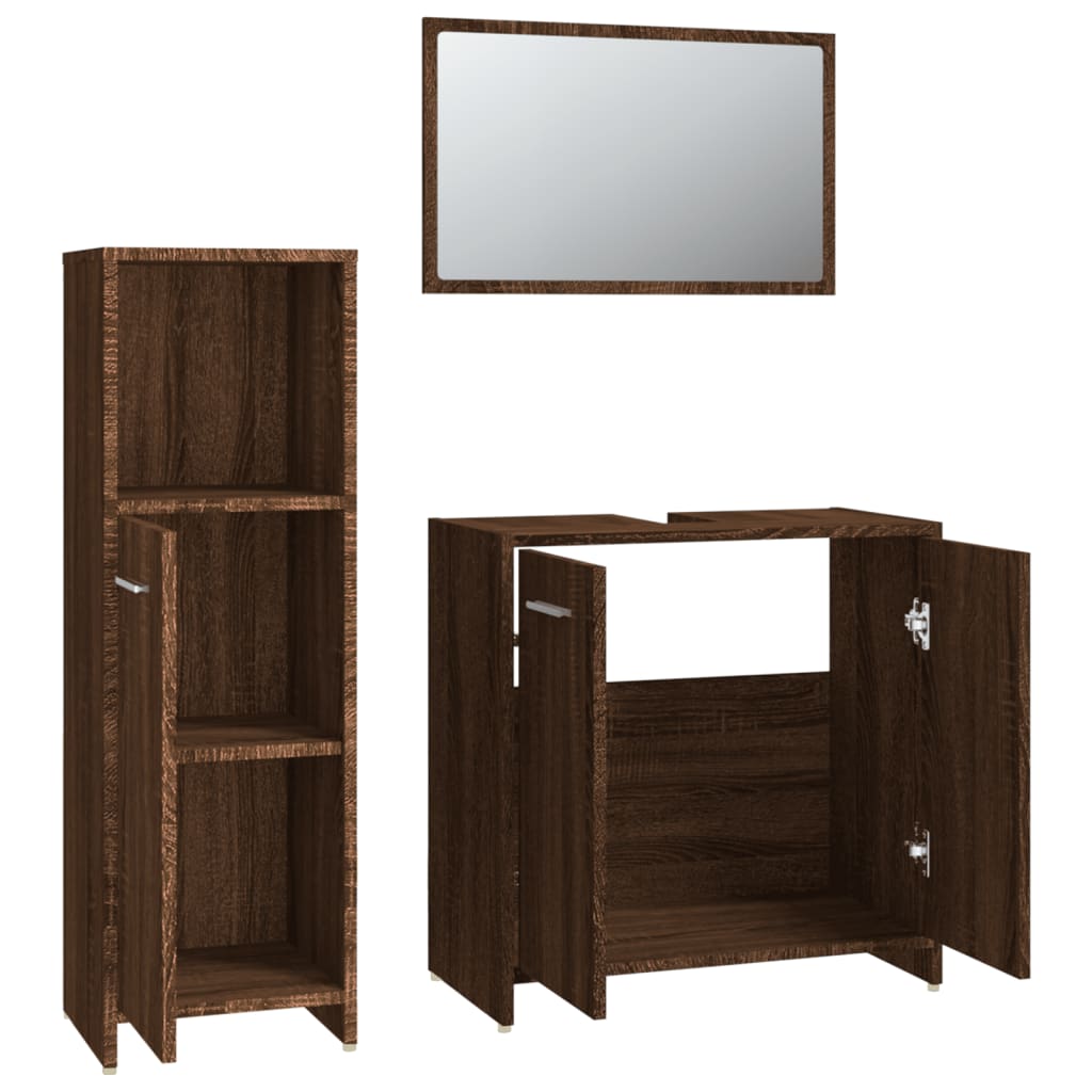 Ensemble de meubles de salle de bain 3 pcs Chêne marron