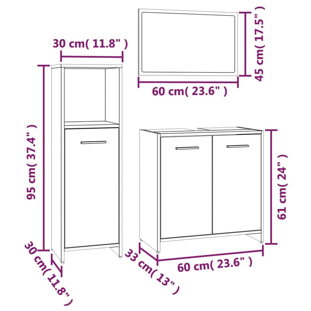 Ensemble de meubles de salle de bain 3 pcs Chêne marron