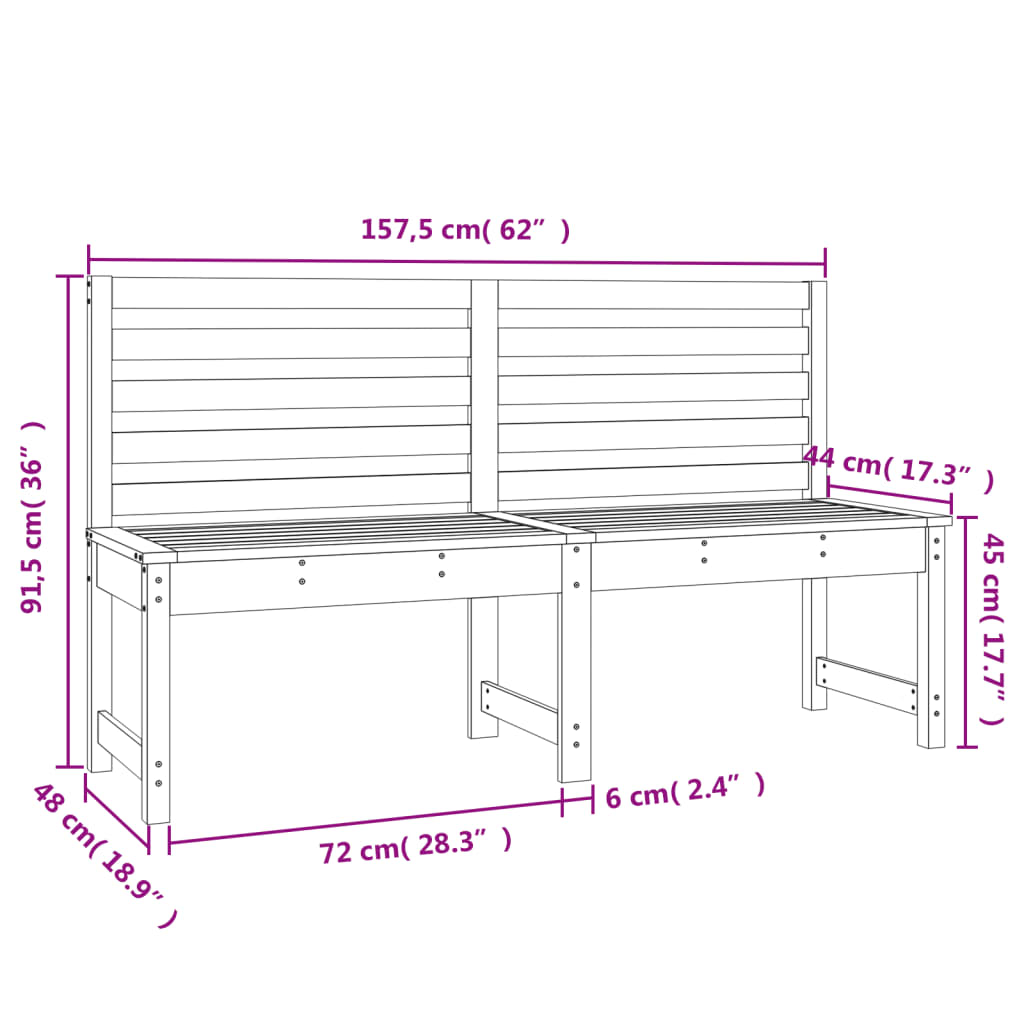 Banc de jardin 157,5 cm bois massif de pin