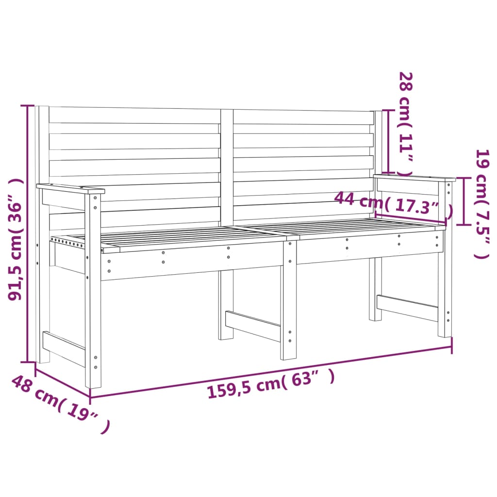 Banc de jardin 159,5x48x91,5 cm bois massif de pin