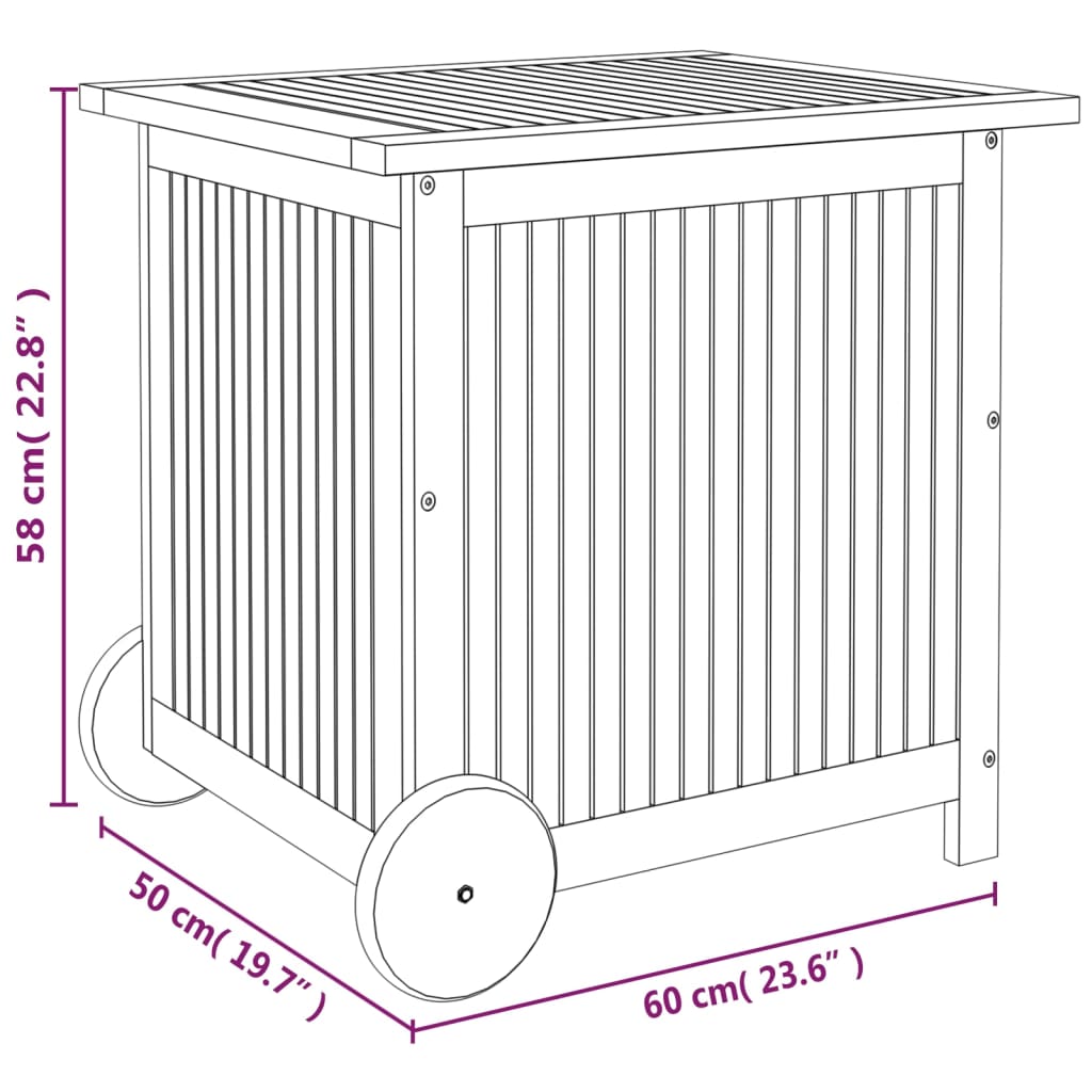 Boîte de rangement de jardin avec roues 60x50x58 cm Bois acacia