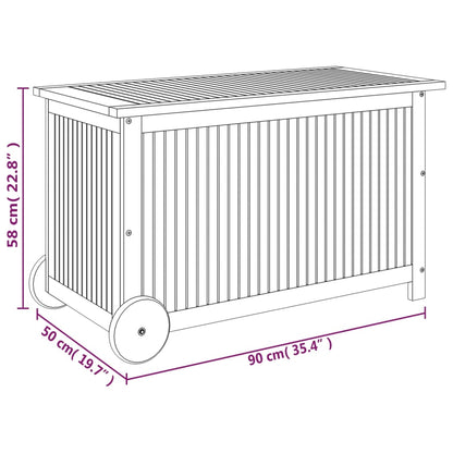 Boîte de rangement de jardin avec roues 90x50x58 cm Bois acacia