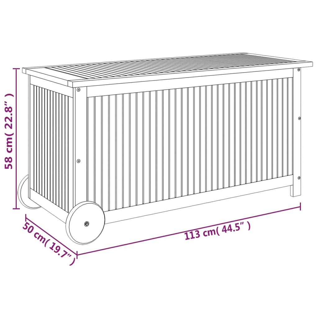 Boîte de rangement de jardin avec roues 113x50x58cm Bois acacia