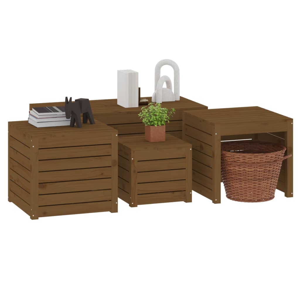 Ensemble de boîtes de jardin 4 pcs marron miel bois pin massif