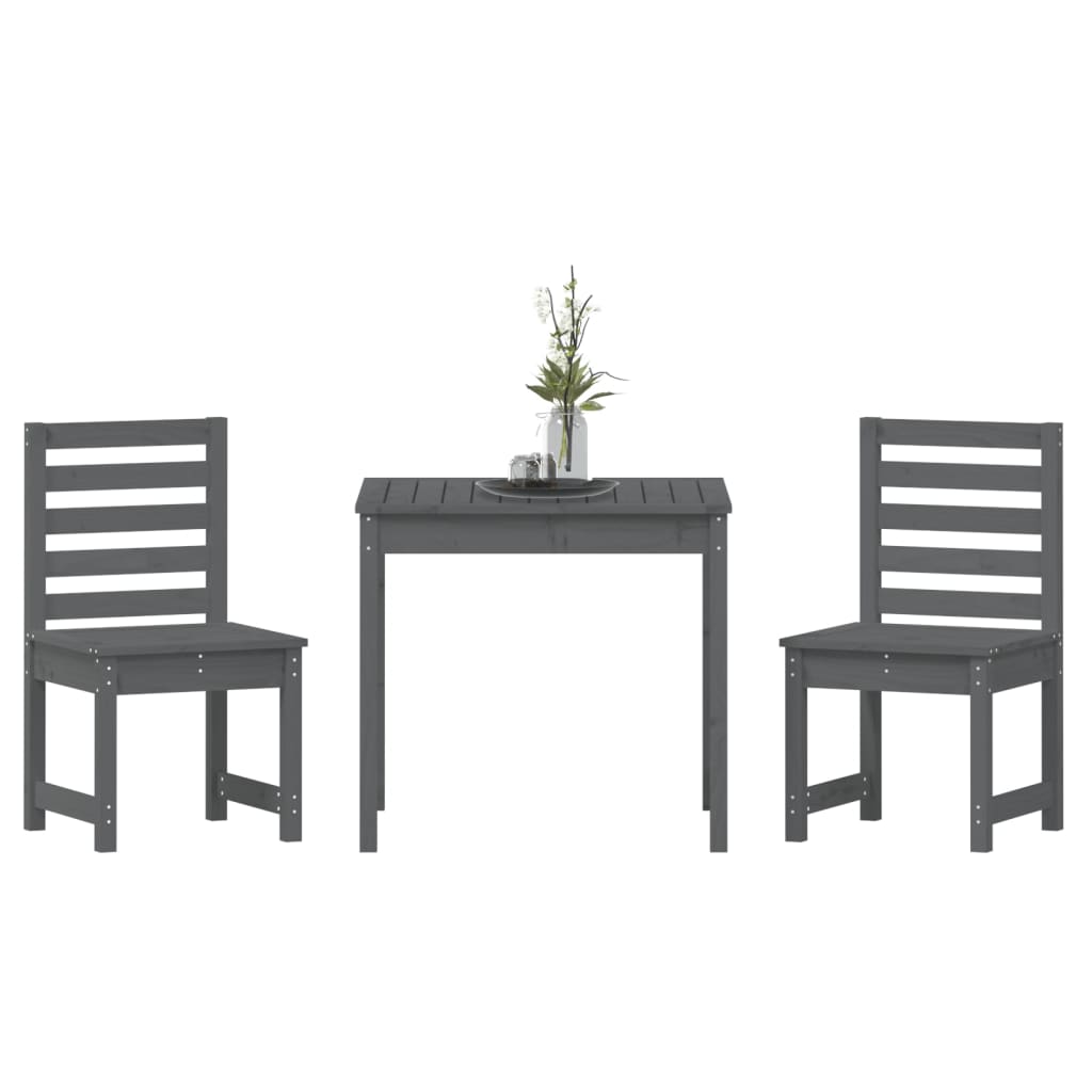 Ensemble de bistrot de jardin 3 pcs gris bois de pin massif