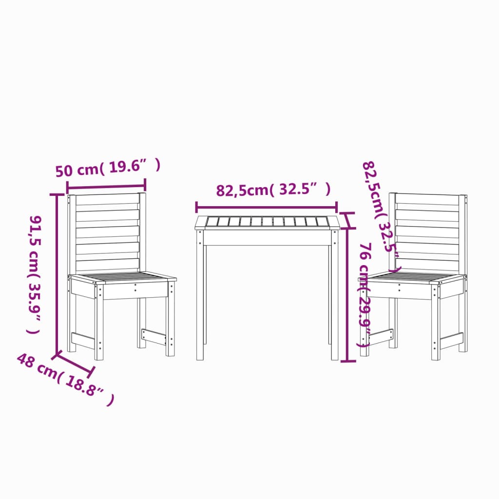 Ensemble de bistrot de jardin 3 pcs gris bois de pin massif