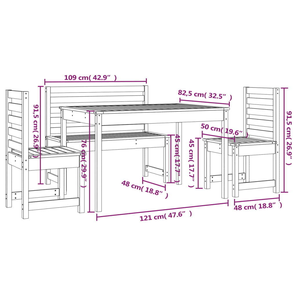 Ensemble à manger de jardin 4 pcs gris bois massif de pin