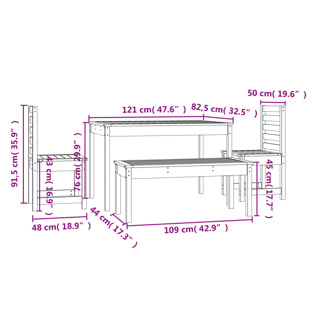 Ensemble à manger de jardin 4 pcs gris bois massif de pin