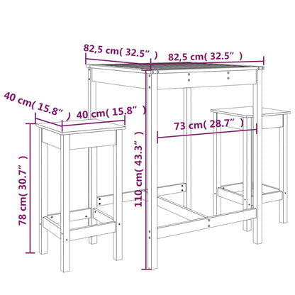 Ensemble de bar de jardin 3 pcs bois de pin massif