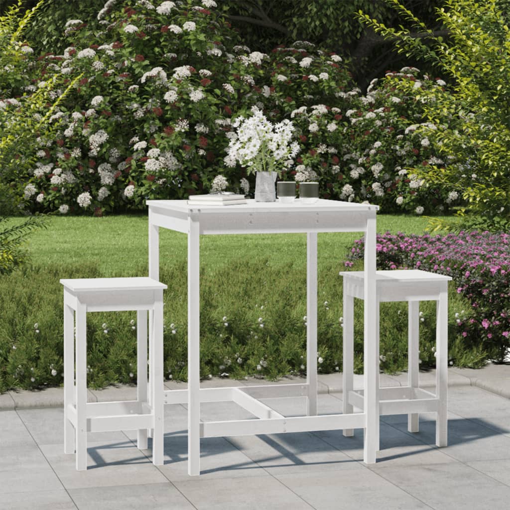 Ensemble de bar de jardin 3 pcs blanc bois de pin massif