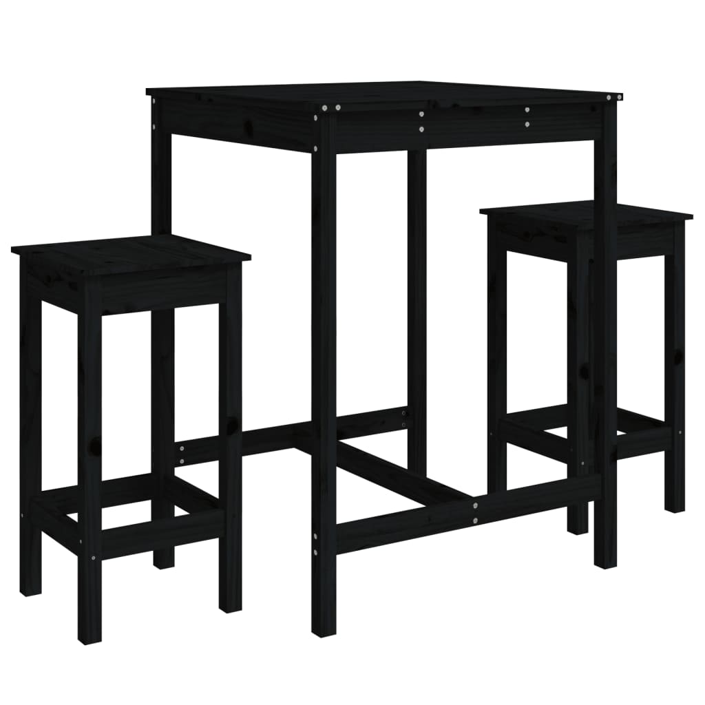 Ensemble de bar de jardin 3 pcs noir bois de pin massif