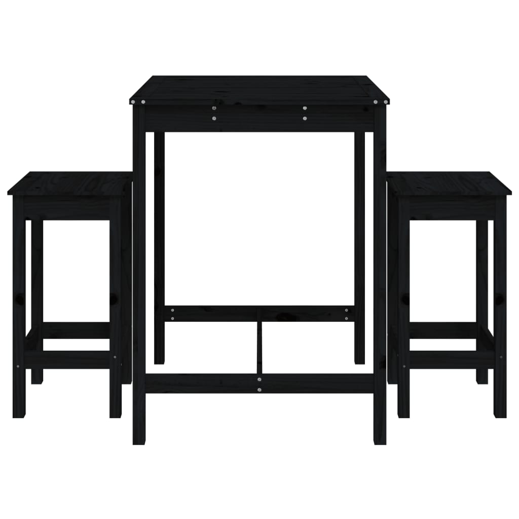 Ensemble de bar de jardin 3 pcs noir bois de pin massif