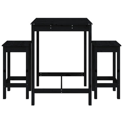 Ensemble de bar de jardin 3 pcs noir bois de pin massif