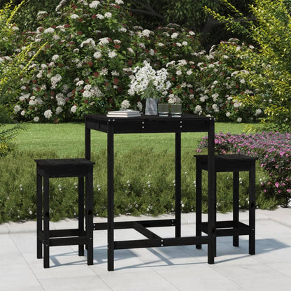 Ensemble de bar de jardin 3 pcs noir bois de pin massif