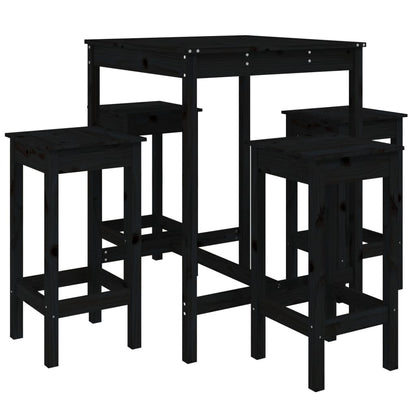 Ensemble de bar de jardin 5 pcs noir bois de pin massif