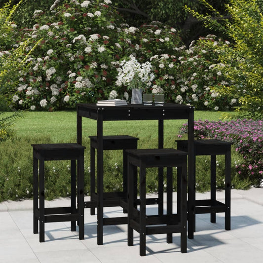 Ensemble de bar de jardin 5 pcs noir bois de pin massif