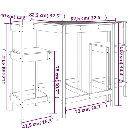 Ensemble de bar de jardin 3 pcs bois de pin massif