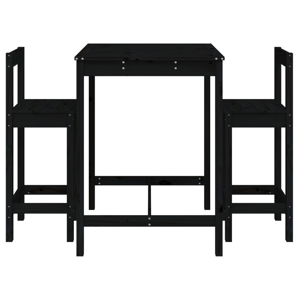 Ensemble de bar de jardin 3 pcs noir bois de pin massif