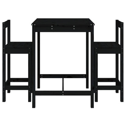 Ensemble de bar de jardin 3 pcs noir bois de pin massif