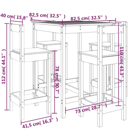 Ensemble de bar de jardin 5 pcs bois de pin massif