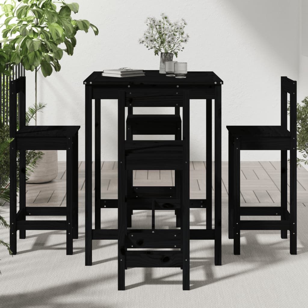 Ensemble de bar de jardin 5 pcs noir bois de pin massif