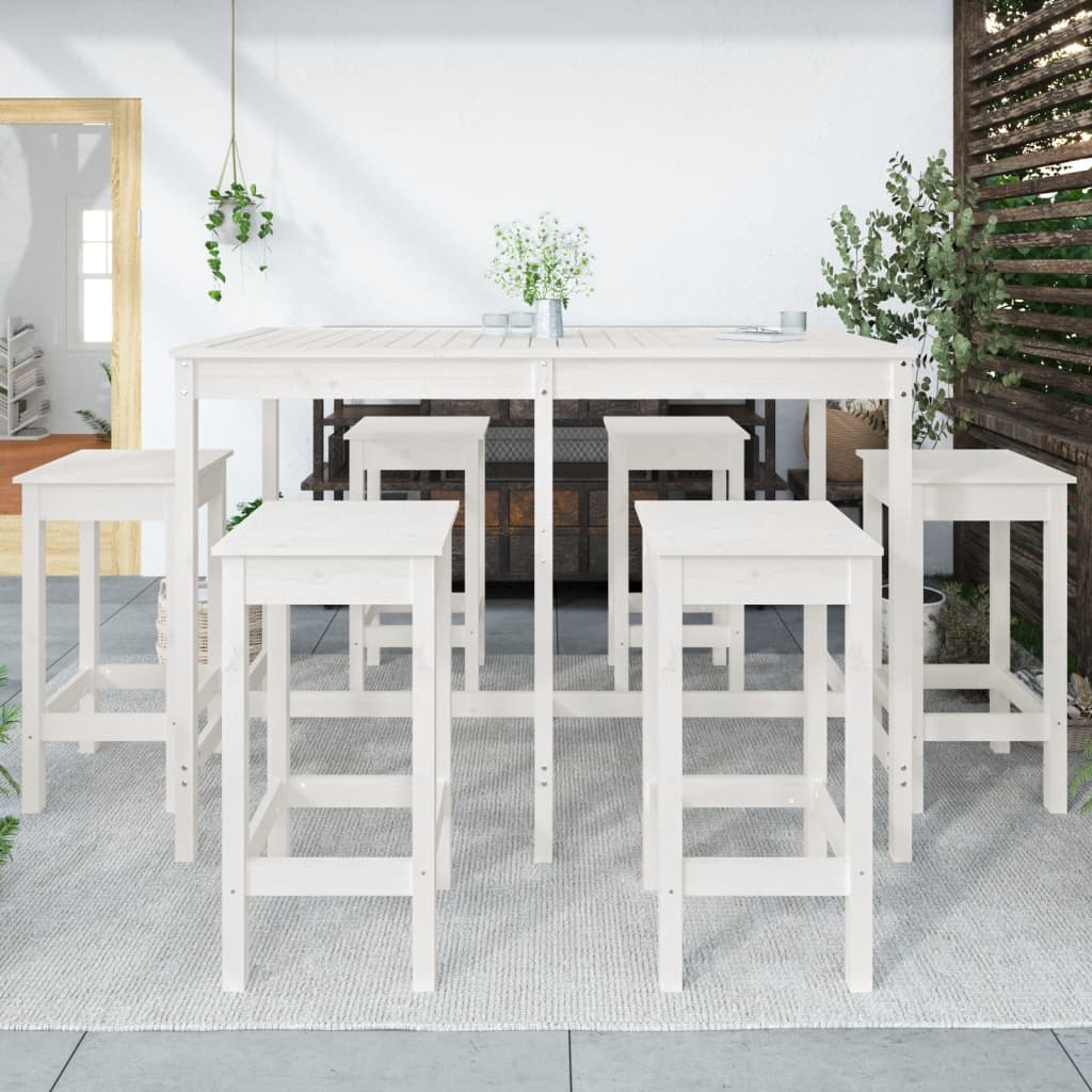 Ensemble de bar de jardin 7 pcs blanc bois de pin massif