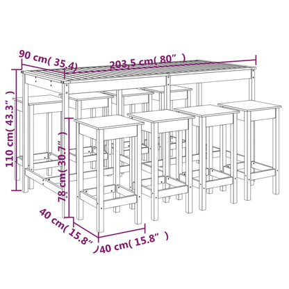 Ensemble de bar de jardin 9 pcs Bois de pin massif