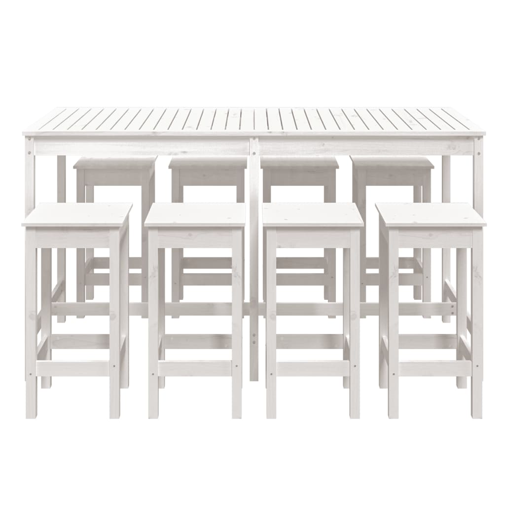 Ensemble de bar de jardin 9 pcs blanc bois de pin massif