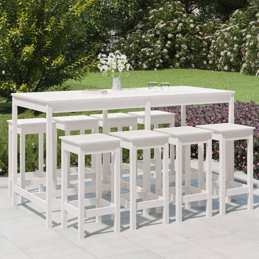 Ensemble de bar de jardin 9 pcs blanc bois de pin massif