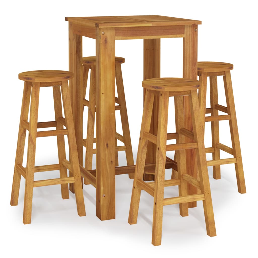 Ensemble de bar de jardin 5 pcs bois d'acacia solide