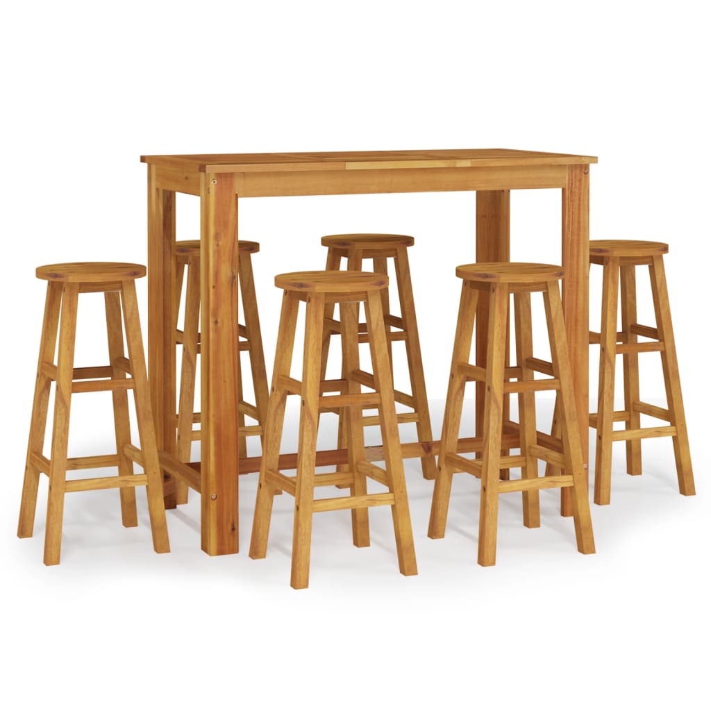 Ensemble de bar de jardin 7 pcs bois d'acacia solide