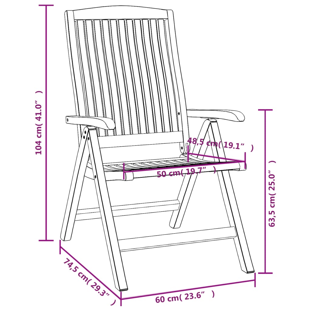 Chaises de jardin inclinables lot de 4 bois massif de teck