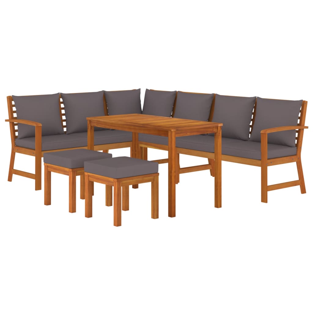 Ensemble à manger de jardin coussins 7 pcs Bois acacia