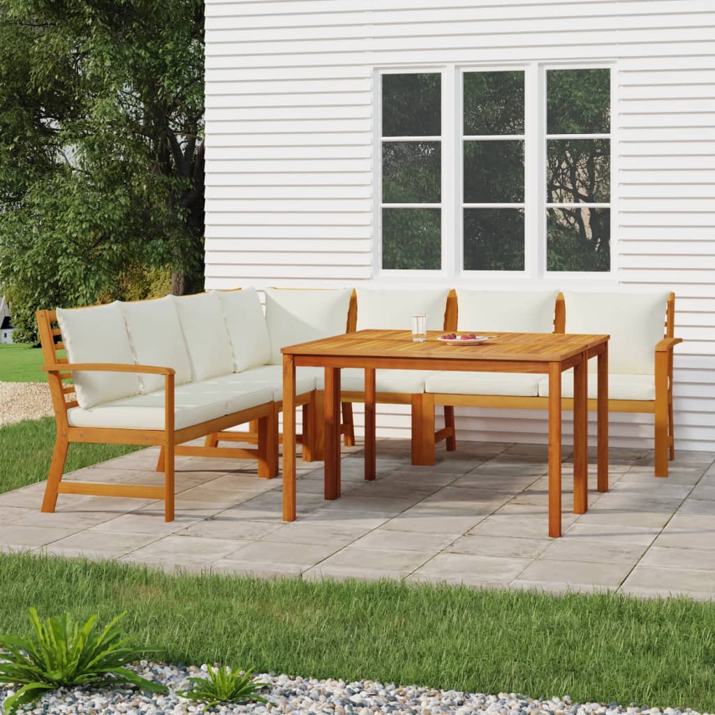 Ensemble à manger de jardin coussins 7 pcs Bois acacia