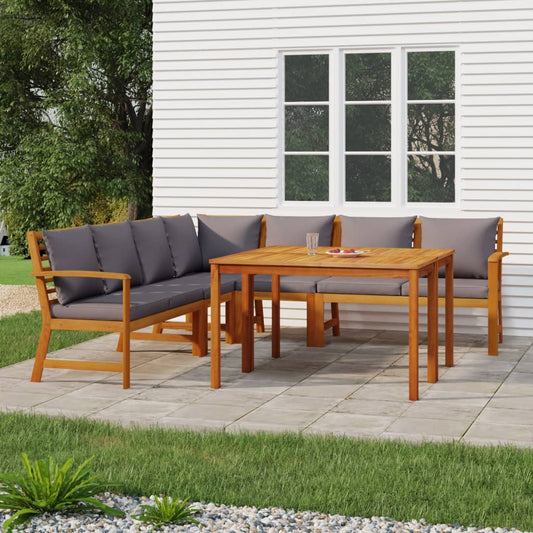 Ensemble à manger de jardin coussins 7 pcs Bois acacia