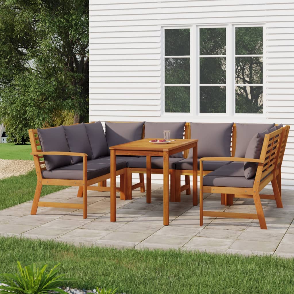 Ensemble à manger de jardin coussins 7 pcs Bois acacia